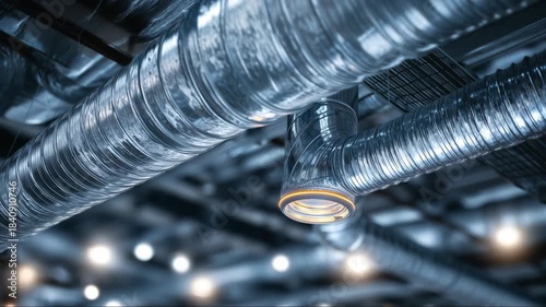 Industrial Ceiling with Ducts and Lighting