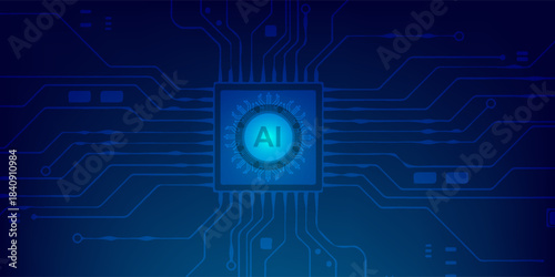 Futuristic AI Chip Center With Blue Circuitry And Digital Connections.vector eps10