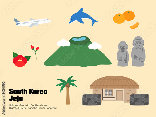 South Korea Jeju tourist attractions illustrations