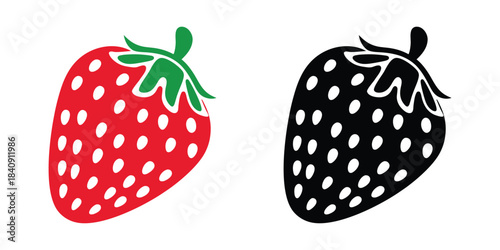 Strawberry vector illustration, Garden strawberry fruit vector icon, Red strawberry. strawberry silhouette