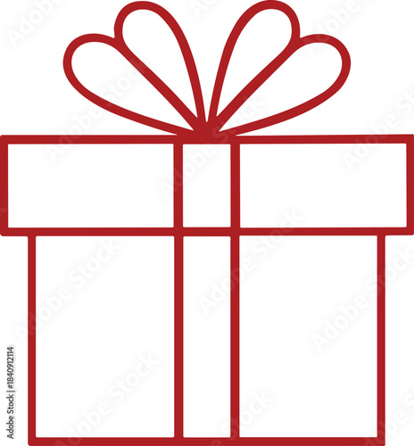 Christmas Gift Box Outline – Isolated on Transparent Background Red Line Art Present Vector Illustration