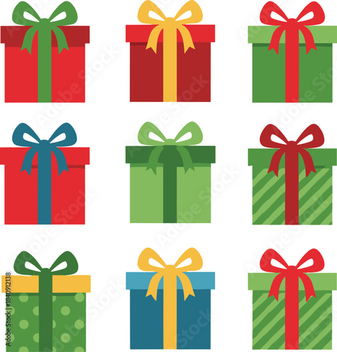 Christmas Gift Box Set Collection – Isolated on Transparent Background Colorful Holiday Present Vector Illustration