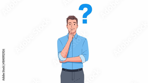 Man Thinking Question Mark Above Head.