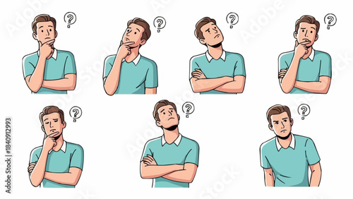 Man Thinking Pondering Question Mark Poses Collection.
