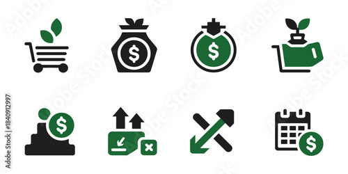 Financial growth and investment concepts illustrated with simple icons and symbols