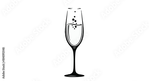 Elegant champagne flute filled with bubbly liquid and rising bubbles against a clean white background.