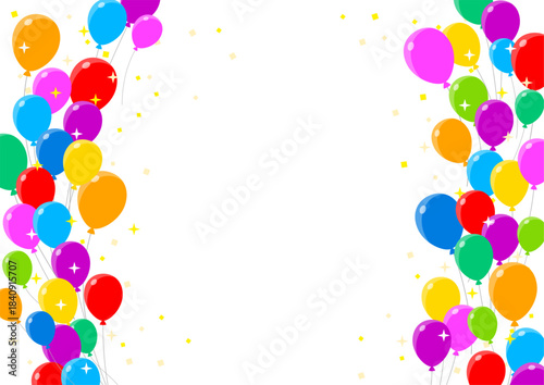 カラフルな風船と紙吹雪のサイドフレーム