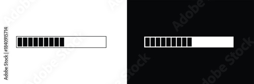 White vector loading bar on a dark background. The segmented design is ideal for user interfaces, software, and application progress indicators, conveying a sense of waiting or downloading .