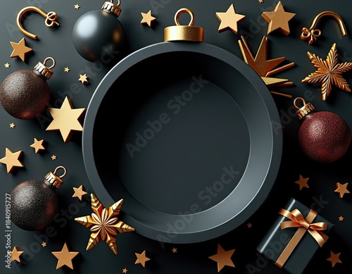 Modern Black and Gold Christmas Frame with Ornaments