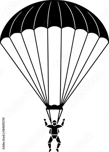 Skydiver descending under a large parachute with many lines skydiving falling
