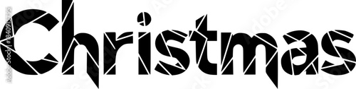 Abstract geometric black and white word Christmas with sharp angles and shapes Keywords: Christmas, holiday, celebration, winter, festive, season, greeting, text, word, typography, lettering