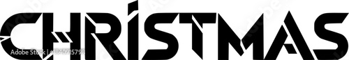 Abstract geometric black and white word Christmas with sharp angles and shapes Keywords: Christmas, holiday, celebration, winter, festive, season, greeting, text, word, typography, lettering