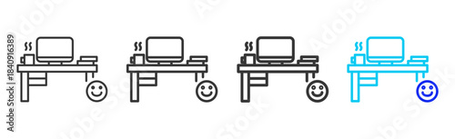 workspace comfort icon set in creative outline style for business featuring multiple thickness variations suitable for modern office toolkit and pro visual identity design