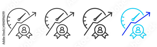 performance quality icon set in creative outline style for business featuring multiple thickness variations suitable for modern office toolkit and pro visual identity design