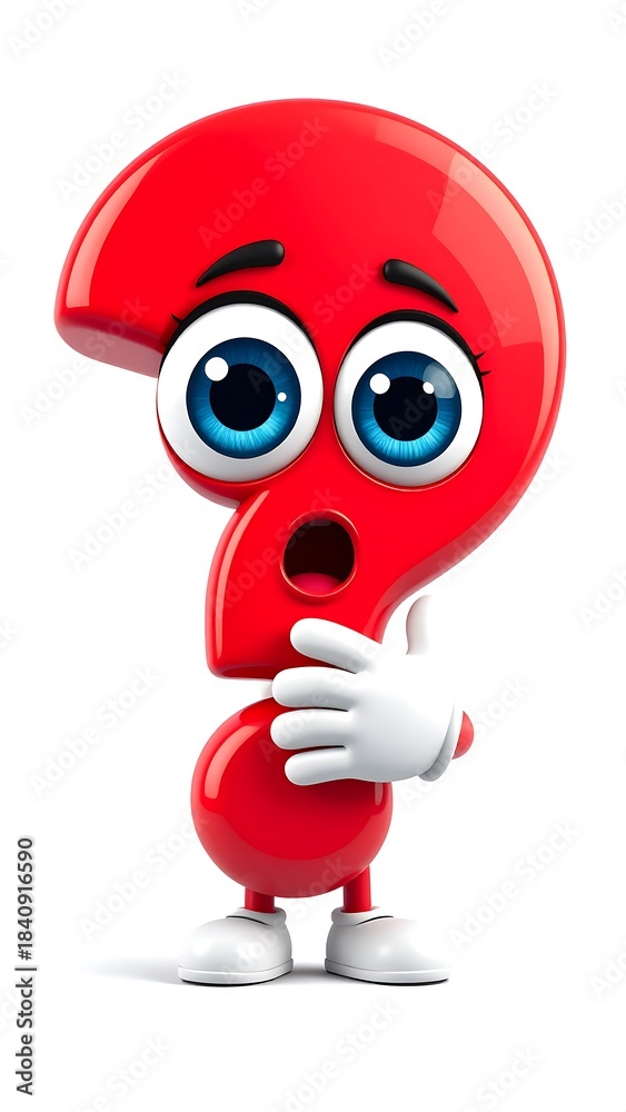 Fototapeta premium Cute red question character posing with surprised expression and playful style high resolution photo