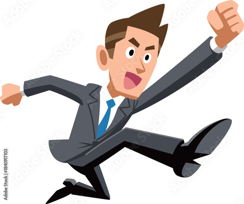 ジャンプするスーツ姿の男性