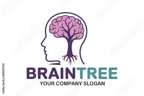 Human head profile with brain as a tree and roots text Braintree and company slogan vector