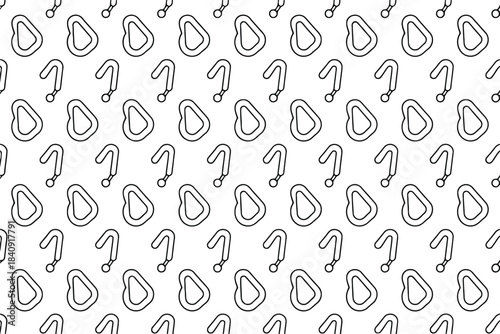 Seamless pattern of black climbing carabiner icons on a white background carabiners climbing gear