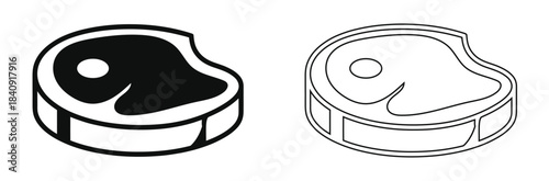 Raw steak icons set solid fill and outline styles,Barbecue grill steak meat vector icon,Vector steak or meat icons set. Degrees of steak oneness. Blue, rare, medium, well, well done.