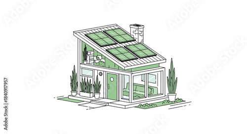 Contemporary Residential Dwelling with Rooftop Solar Panels for Sustainable Energy