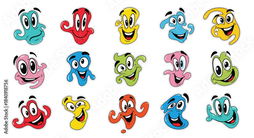 Cute expression emoji icons with colorful cartoon faces showing a variety of emotions and playful reactions