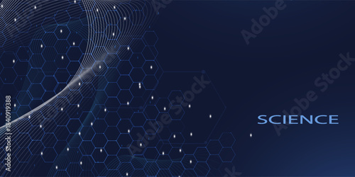 Modern health care or medical background design. Health care innovation concept. Horizontal header web banner. Abstract geometric background with hexagon shapes for medicine