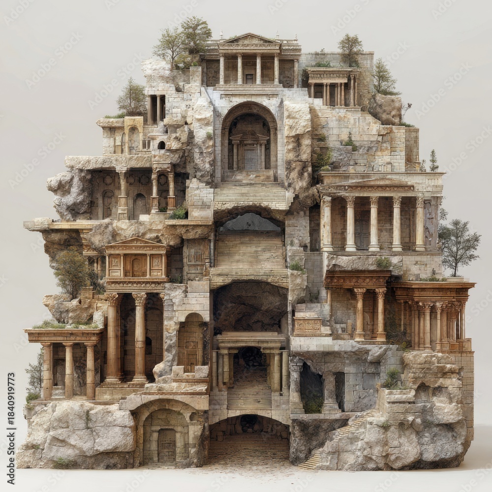 Naklejka premium Ancient ruins layered landscape