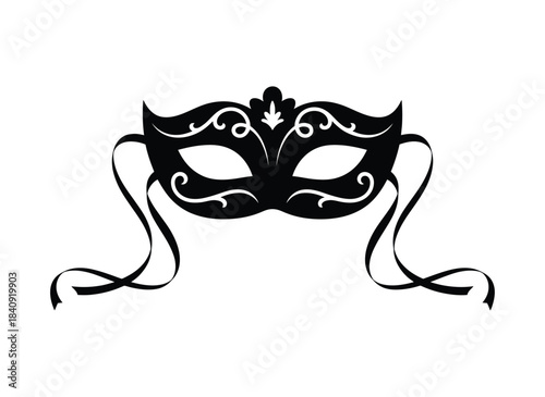 Elegant Black Masquerade Mask Vector Silhouette - Venetian Carnival Eye Mask