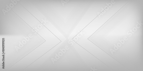 Wide luxury abstract background with silver gradient lines triangle arrows and shadows. Modern light silver color wide metallic banner with angles.