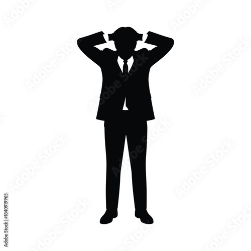 Stressed Businessman Silhouette in Suit and Tie with Hands on Head