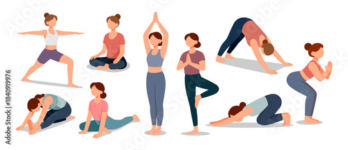 Women Practicing Various Yoga Poses for Health and Wellness