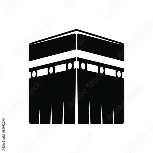 Black vector silhouette of kaaba cube structure in mecca saudi arabia representing islamic pilgrimage and worship center icon