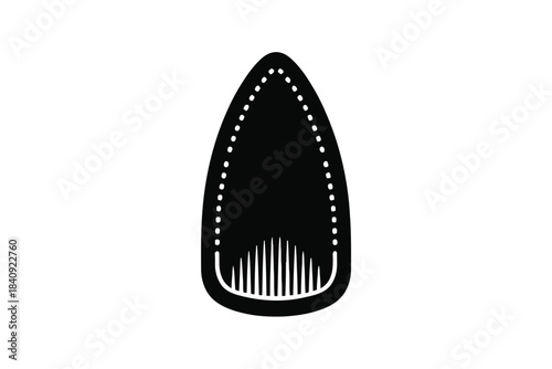 Black silhouette of a comb with rounded teeth and a curved handle on white background hair comb grooming