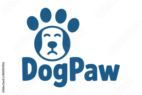 Blue dog paw print logo with text Dog Paw on white background DogPaw