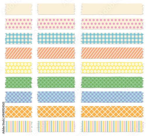 様々な形のマスキングテープ、粘着テープのアイコンのベクターイラストのセット