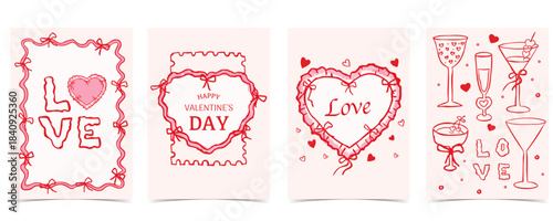 cute valentine card invitation with heart,love,bow,ribbon