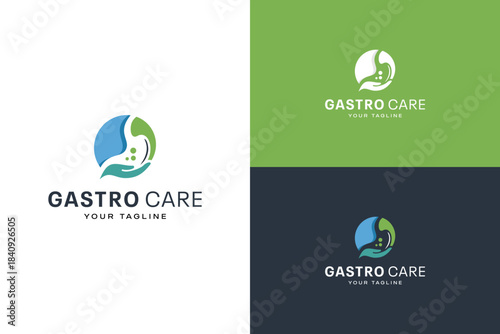 Stomach Care Logo . Gastro Digestive Health Symbol with Hand Support