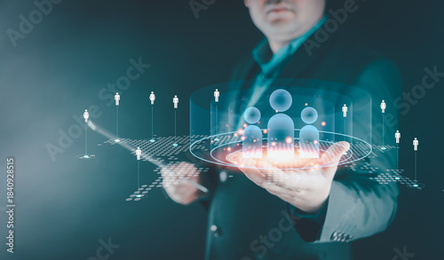 Fotografi Businessman using CRM to analyze customer behavior allows businesses to refine marketing strategies and boost sales effectively