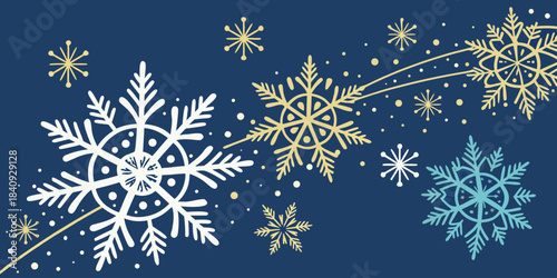 Beautiful line art snowflakes forming a decorative border around Merry Christmas and Happy New Year background for clean modern vector holiday designs.