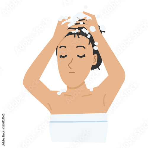 Vector illustration of a woman washing her hair