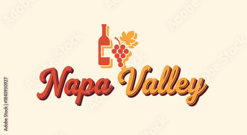 Stylized retro-inspired logo for Napa Valley featuring a wine bottle, grapes, and vintage typography on a light background.