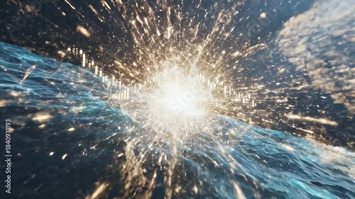 Abstract financial data analysis with graphs and charts over water.