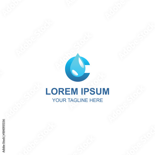 Water Drop Hydration Letter C Logo Design Blue Gradient Color with Creative Illustration