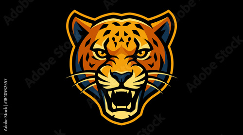 Powerful roaring jaguar head mascot with a fierce expression, a strong emblem for a sports team