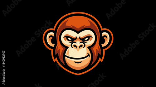Vividly illustrated monkey head with a determined expression, a powerful emblem design for competitive spirit