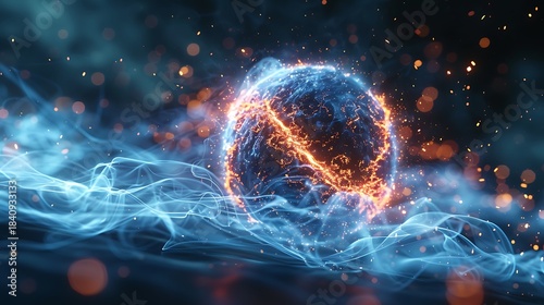 3d energy particle sphere glowing softly with dynamic motion powerful electric energy abstract background high resolution stock photography
