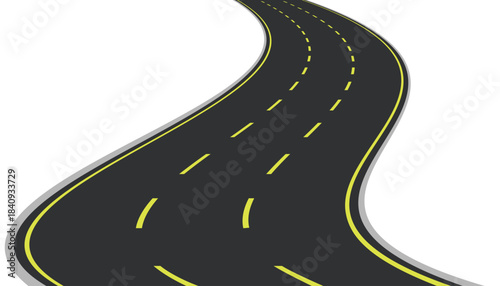 Road winding highway. Winding road isolated. Background of the road to the horizon in perspective. Curvy asphalt empty line isolated vector concept.
