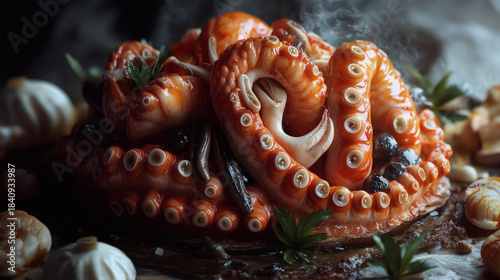 cookery, greek, octopus, oil, steak, beef, starfish food, animal, ocean, nature, texture, food, sea, starfish, clip art, christmas, presentation, seafood, background, delicious, cheer, festivity