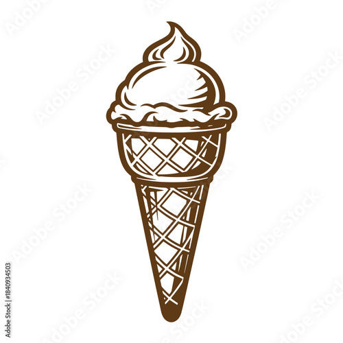 Brown sketch vintage ice cream cone illustration perfect for summer dessert graphics
