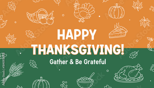 A festive vector illustration for Thanksgiving featuring holiday icons food and seasonal greetings